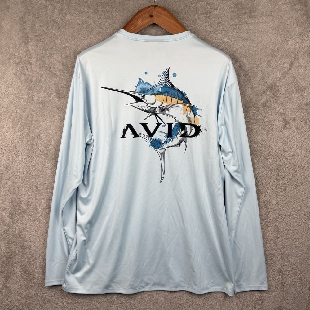 Avid Fishing Shirt Mens XL Blue Marlin PFG Moisture Wicking Performance‎ L/S
